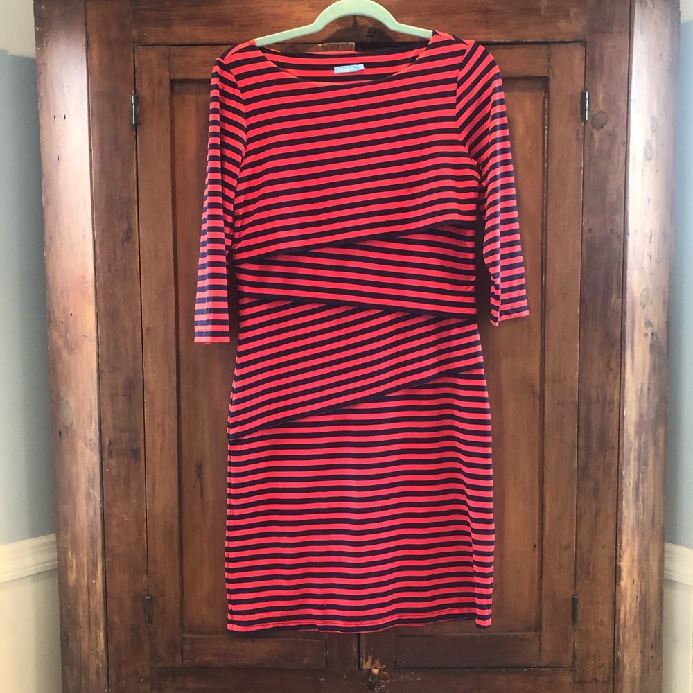 J.McLaughlin Striped Navy/Red Layered Dress